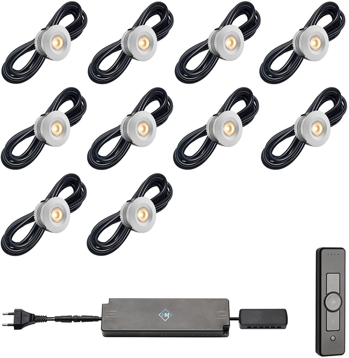 LED veranda inbouwspots Sevilla ab inclusief trafo en afstandsbediening - 3W / dimbaar / inbouwspot / terrasoverkapping / overkapping / serre / carport / warm wit / rond / 230V / IP44 / set van 10 stuks