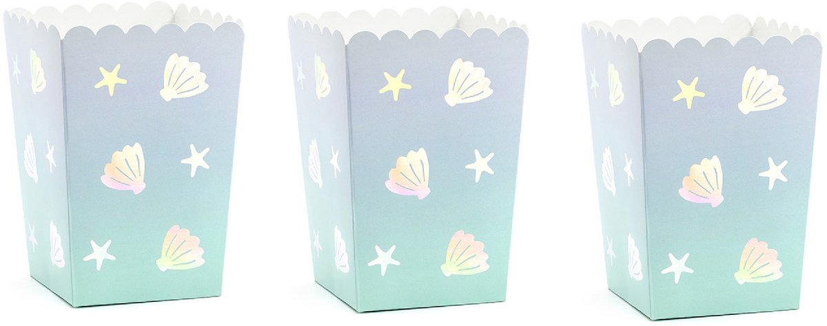 Popcorn bakjes - 18 stuks - zeemeermin/oceaan thema - 12,5 cm - chips/snoepbakjes