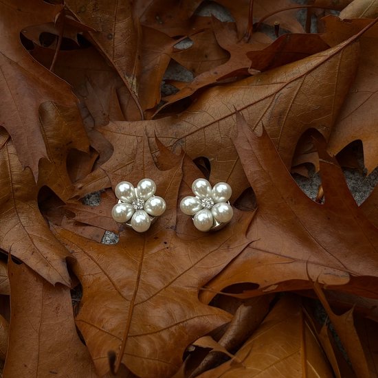Cache-bouton perle fleur grande argent - ensemble