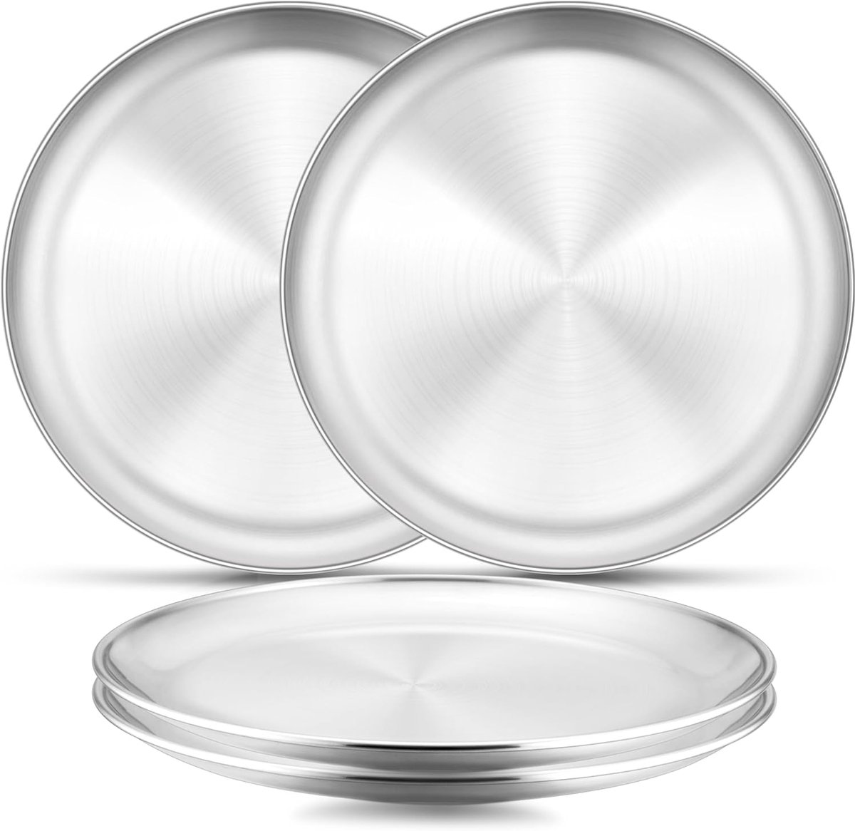 longziming -Set van 4 RVS Borden – 20 cm Rond Servies, Duurzame Roestvrijstalen Campingborden voor Keuken, Picknick, Wandelen, Barbecue en Feestjes