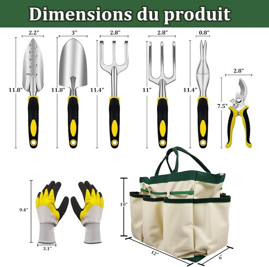 Tuingereedschapset 8-delig Tuingereedschap met tuintas Tuinhandschoenen Tuingereedschap met snoeischaar Schep Hark Tuinsets voor tuinonderhoud — afbeelding 5