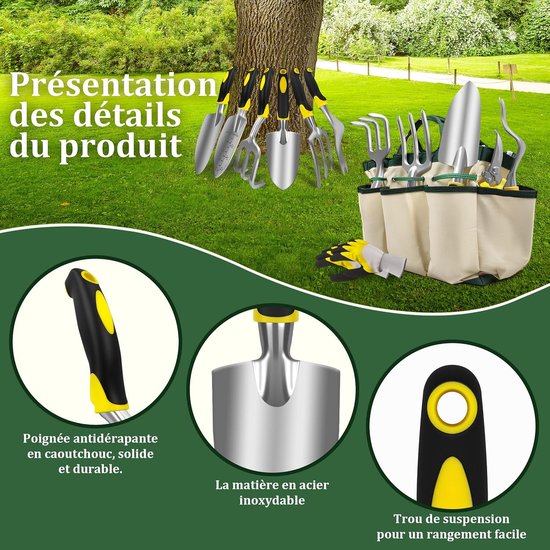 Tuingereedschapset 8-delig Tuingereedschap met tuintas Tuinhandschoenen Tuingereedschap met snoeischaar Schep Hark Tuinsets voor tuinonderhoud — afbeelding 4