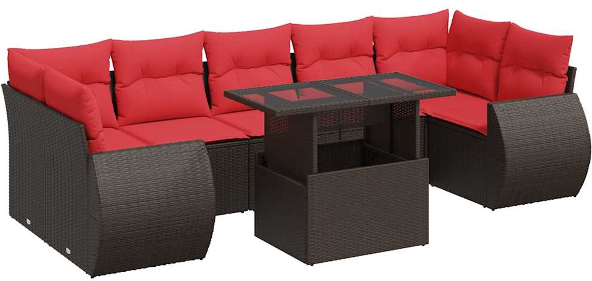 vidaXL 8-delige - Loungeset - met - kussens - poly - rattan - acacia - bruin