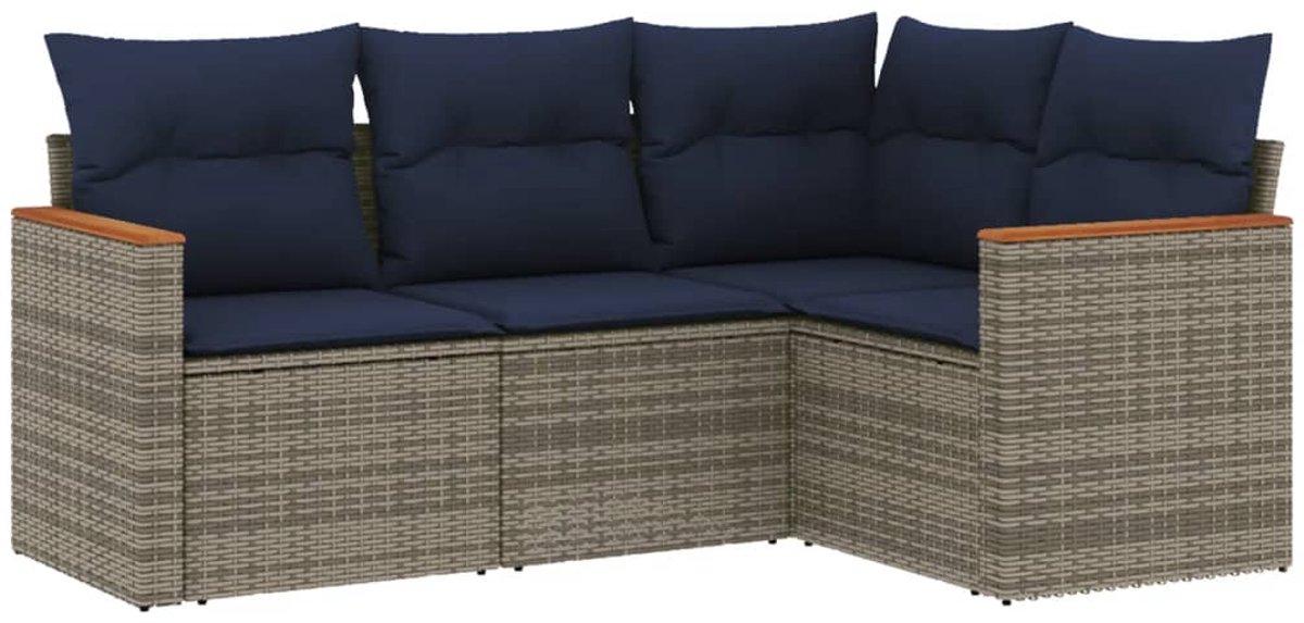 vidaXL - 4-delige - tuinbankset - met - kussens, - grijs - polyrotan