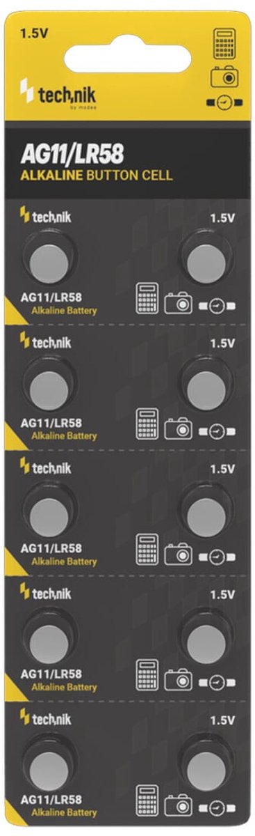 Technik Knoopcel Batterijen AG11 / LR58 / 162 / 362 - 1.5V - Alkaline - Blister van 10 stuks
