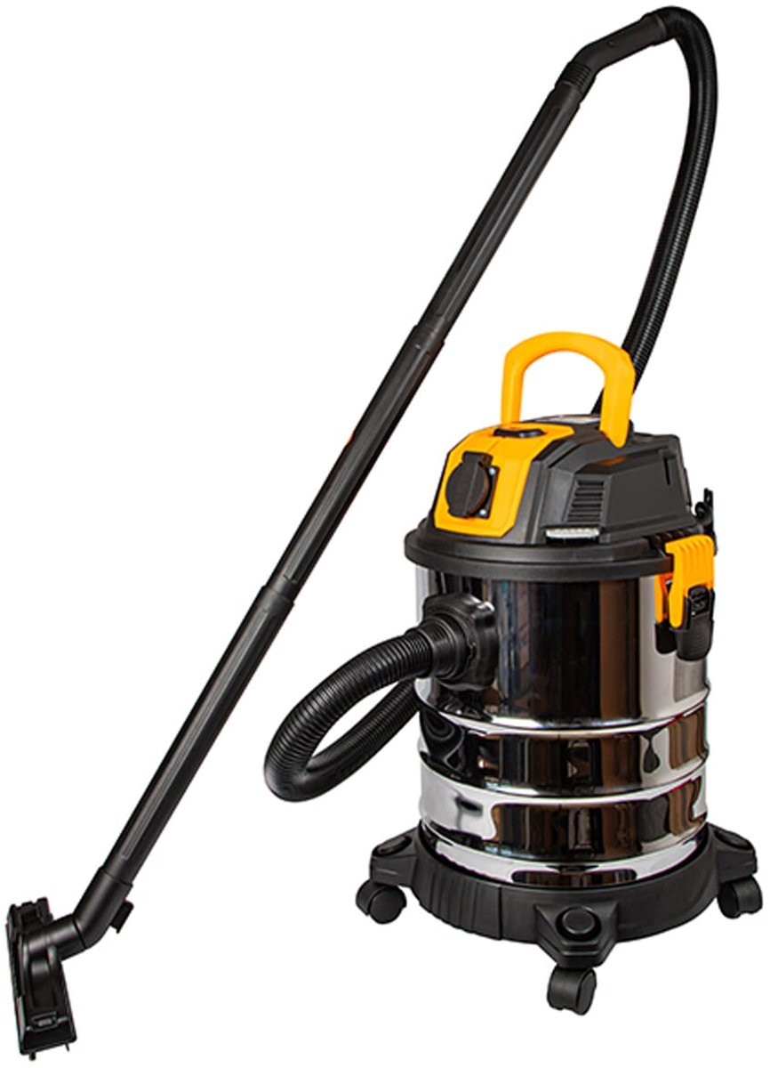 Blow Bouwstofzuiger 1300W + Stopcontact 2000W - 25L - 240V - 4 meter Snoer - Nat & Droog zuiger - Zwart/Geel