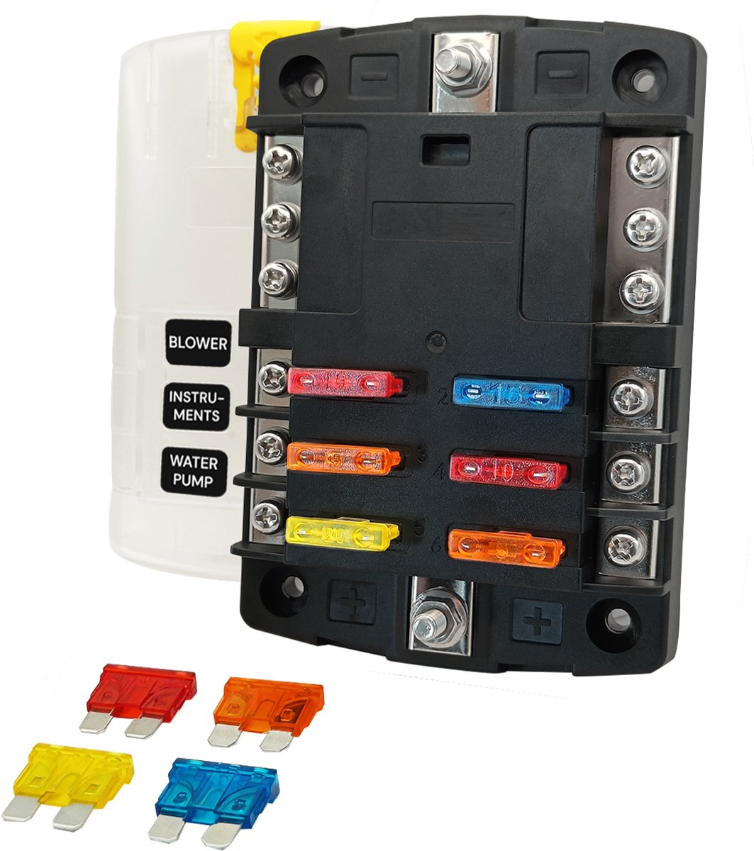 ProRide Steekzekeringhouder 6-voudig - Incl. Steekzekering - 12V - YJ-FB616 - Zwart - Voor Auto, Boot, Camper