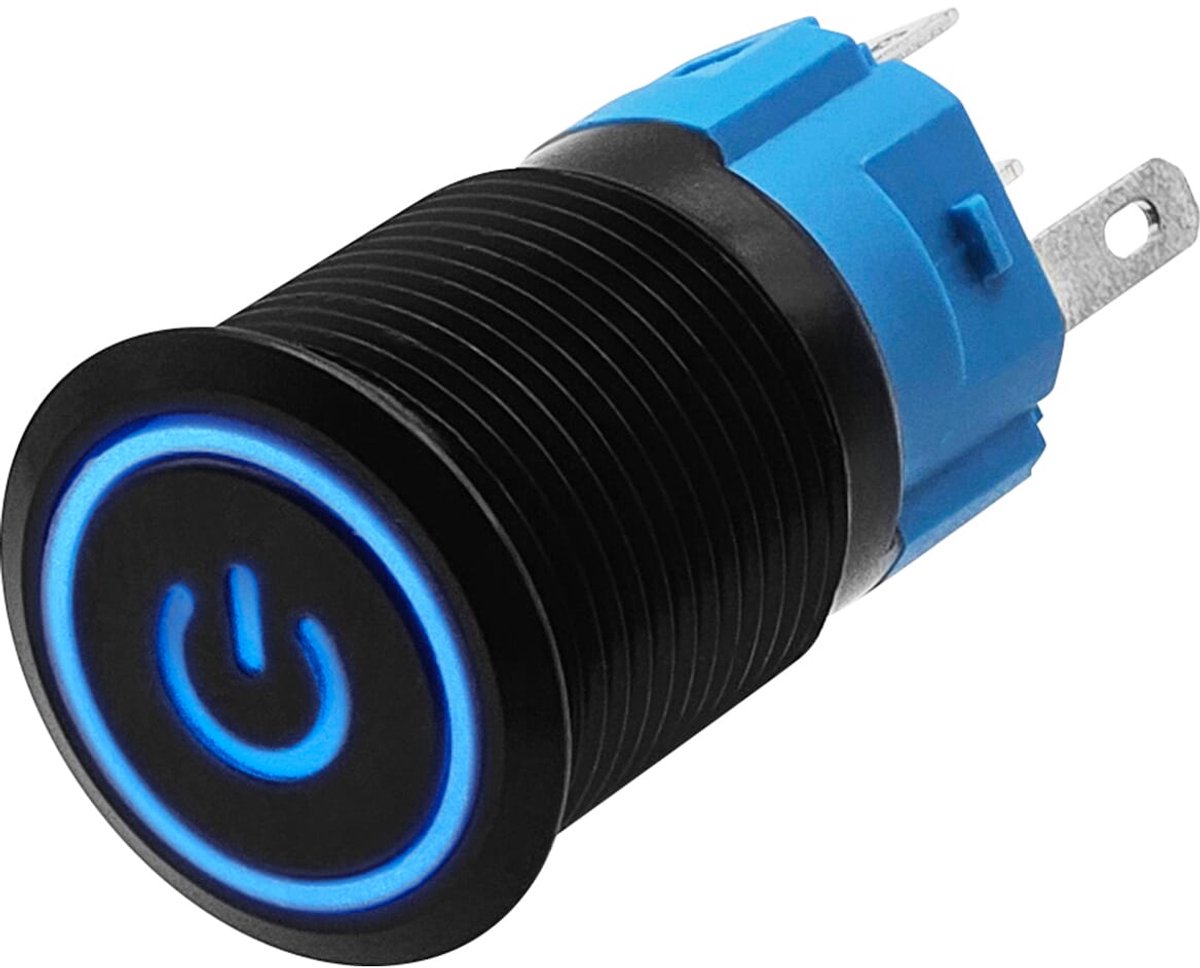 ProRide Metalen Drukschakelaar 220V ON-OFF - 16mm - Aan/uit schakelaar - Spatwaterdicht - LED Indicatie Blauw