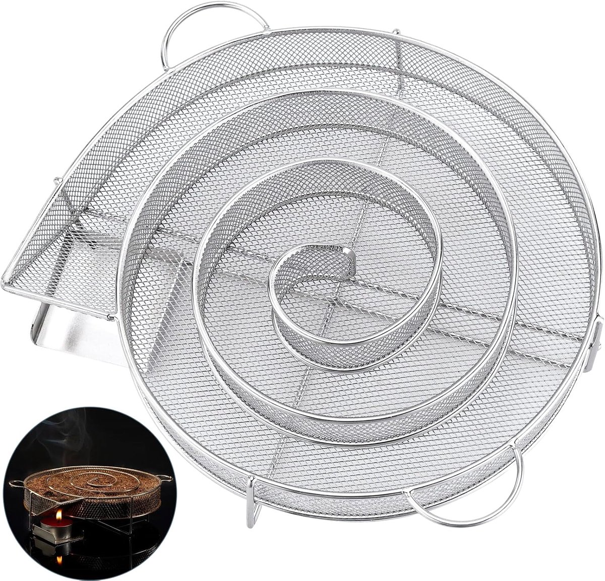 Barbecue gereedschapset - RVS Rooknetmand, Outdoor Barbecue Rookbox (Rond)