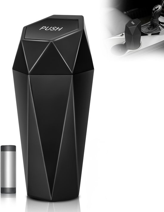 Hoge Kwaliteit Auto Prullenbak Zwart – Inclusief 15 Extra Vuilniszakken – Autoprullenbak voor Bekerhouder – Waterdichte, Geurvrije Auto Prullebak met Deksel