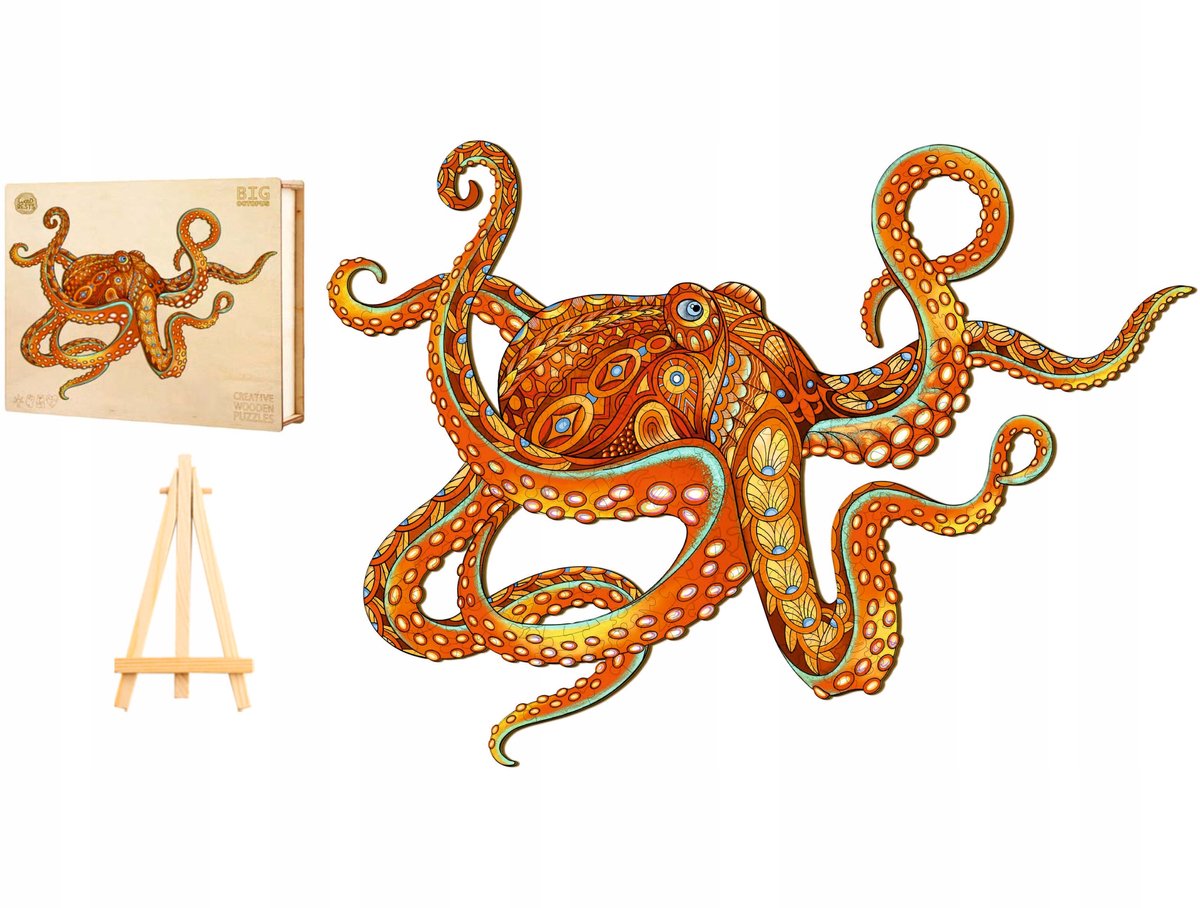 Houten Puzzel Octopus 228 Stukjes in Houten Kist met Standaard