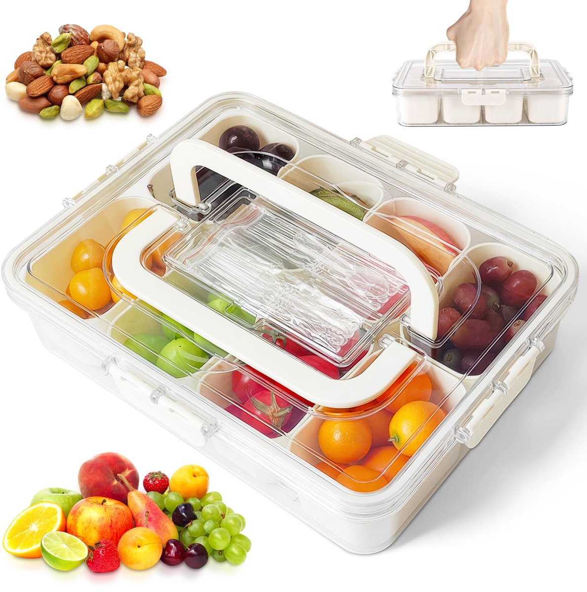 Ibenzoa® Grote snackbox met 8 vakken en deksel voor picknicks en uitjes