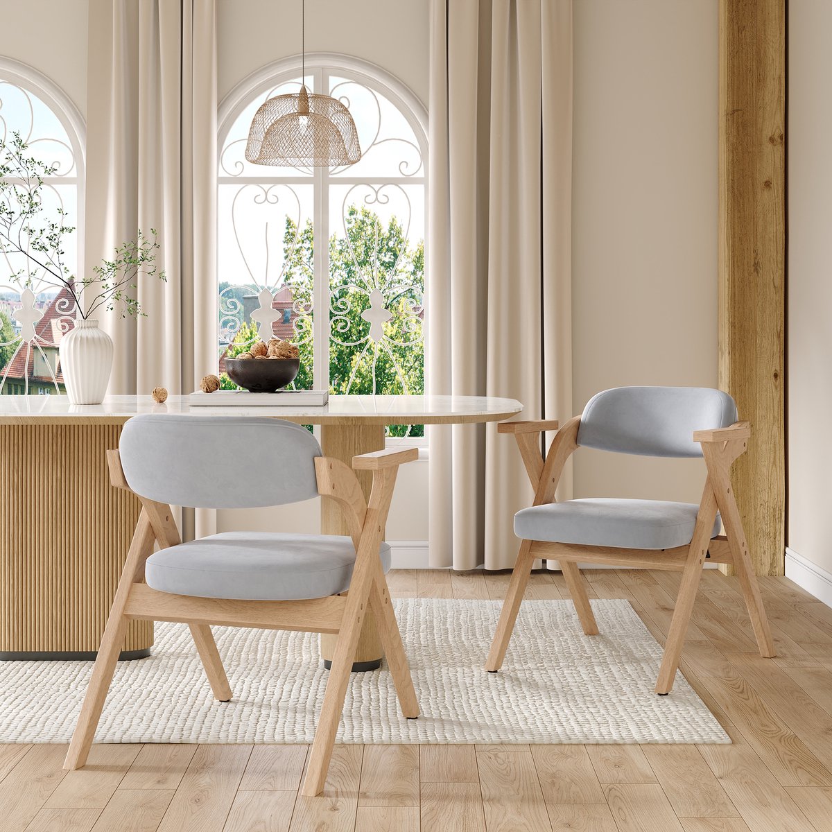 2 inklapbare eetkamerstoelen, massief houten eetkamerstoelen, inklapbaar en opklapbaar, geschikt, fluwelen kussens, grijs