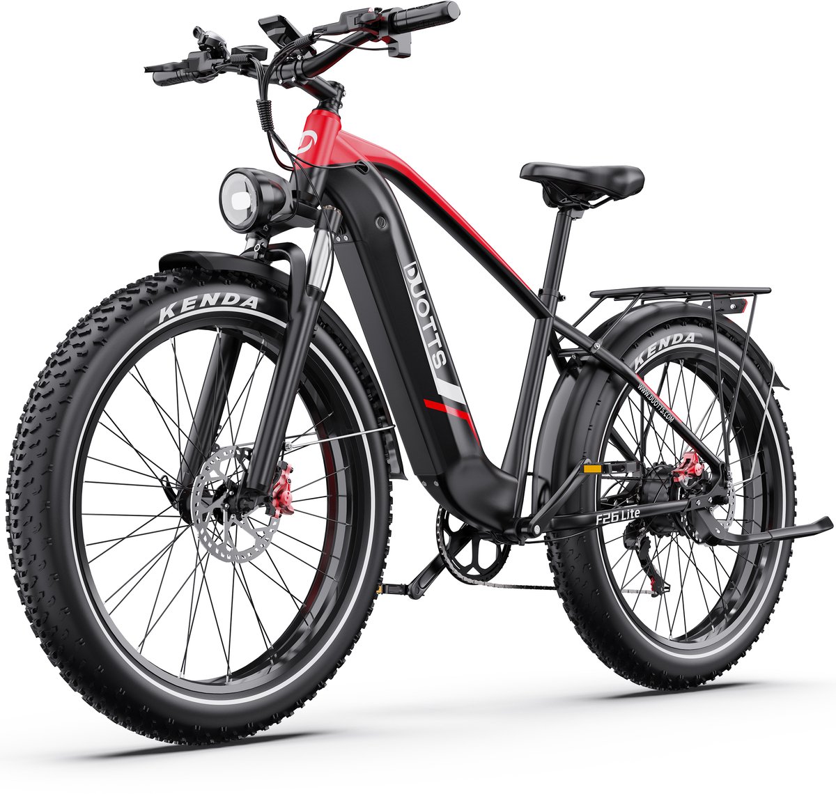 Elektrische Fiets DUOTTS - 864Wh/18 Ah Accu - 100 km Bereik - 250W Motor - 26x4 Inch Banden - Shimano 7 Versnellingen - Aluminium Frame - Inclusief Bagagedrager - Elektrische Mountainbike - zwart thumbnail 2