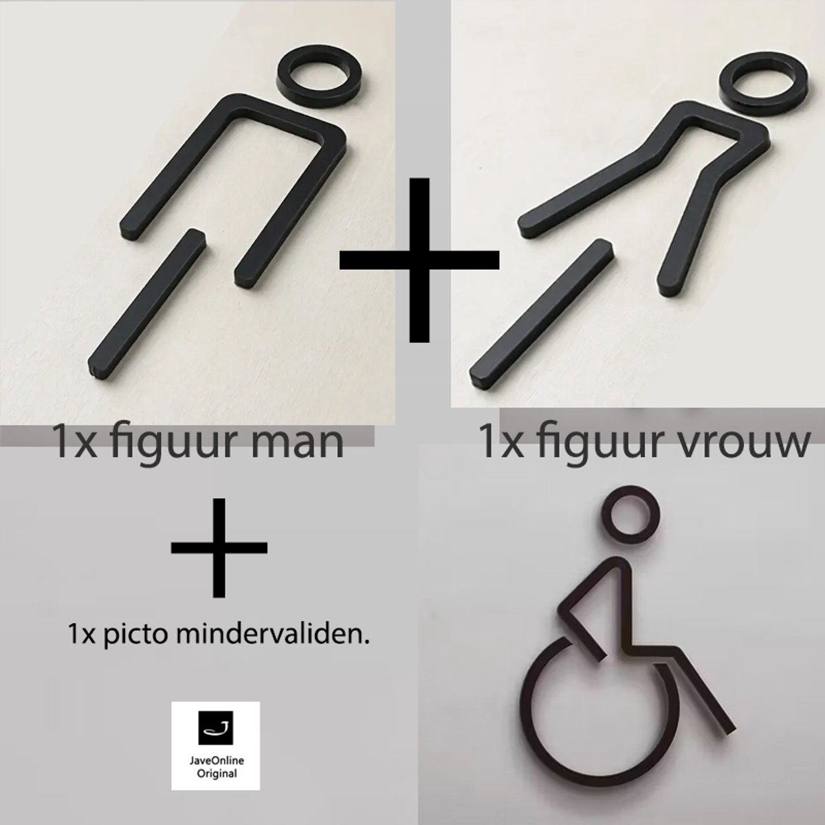 Kleedkamer of Toilet deurbord ELEGANT - MAN + VROUW + Mindervaliden / Gehandicapten / Rolstoel 3D - Hoogwaardig Acryl bord - Zelfklevend - Pictogram - Deurbord - Dames en Heren kleedkamer