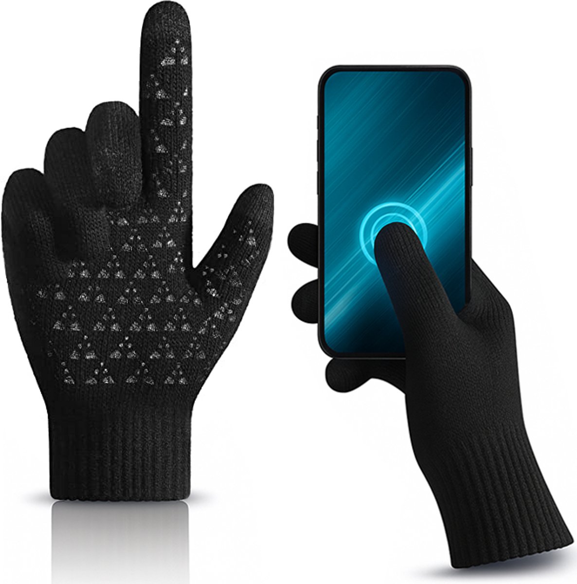 Malinsi® Handschoenen Heren en Dames Winter - Zwart Maat L - Grip Antislip en Touchscreen - Wanten Tiener Kinderen Kind - Geschikt voor Fiets & Scooter