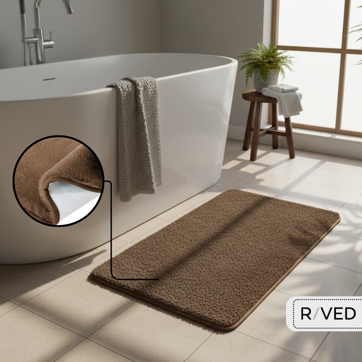 Raved Badmat 75×45 cm – Bruin – Memory Foam – Anti-Slip – Wasbaar