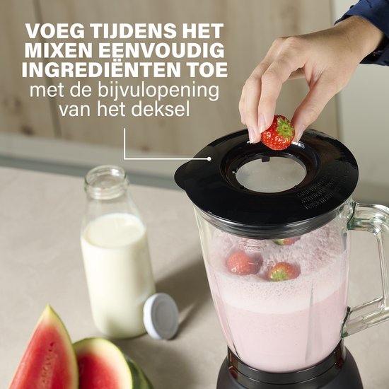 Princess 212092 Black Steel Blender 1000 - 4 Snelheden – Krachtig 1000W - 1.5 L - Glaskan - Ice Crush - Vaatwasmachine bestendig