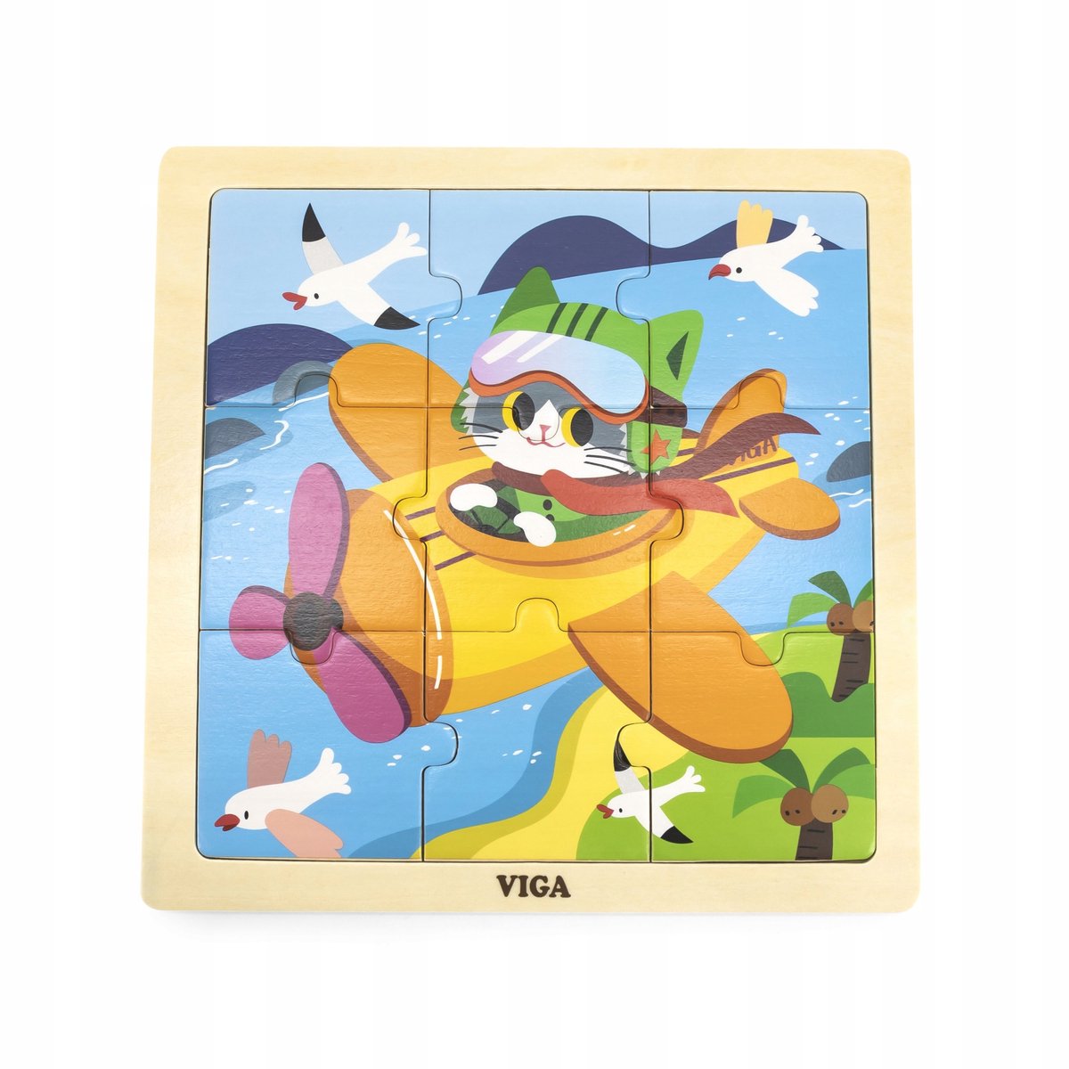 Viga 44632 Houten Puzzel met Vliegtuig - 9 Stukjes