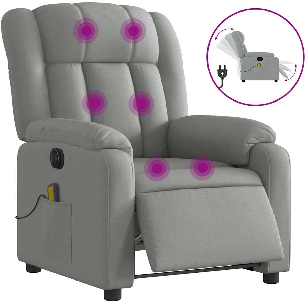 vidaXL Massagestoel - elektrisch - verstelbaar - stof - lichtgrijs