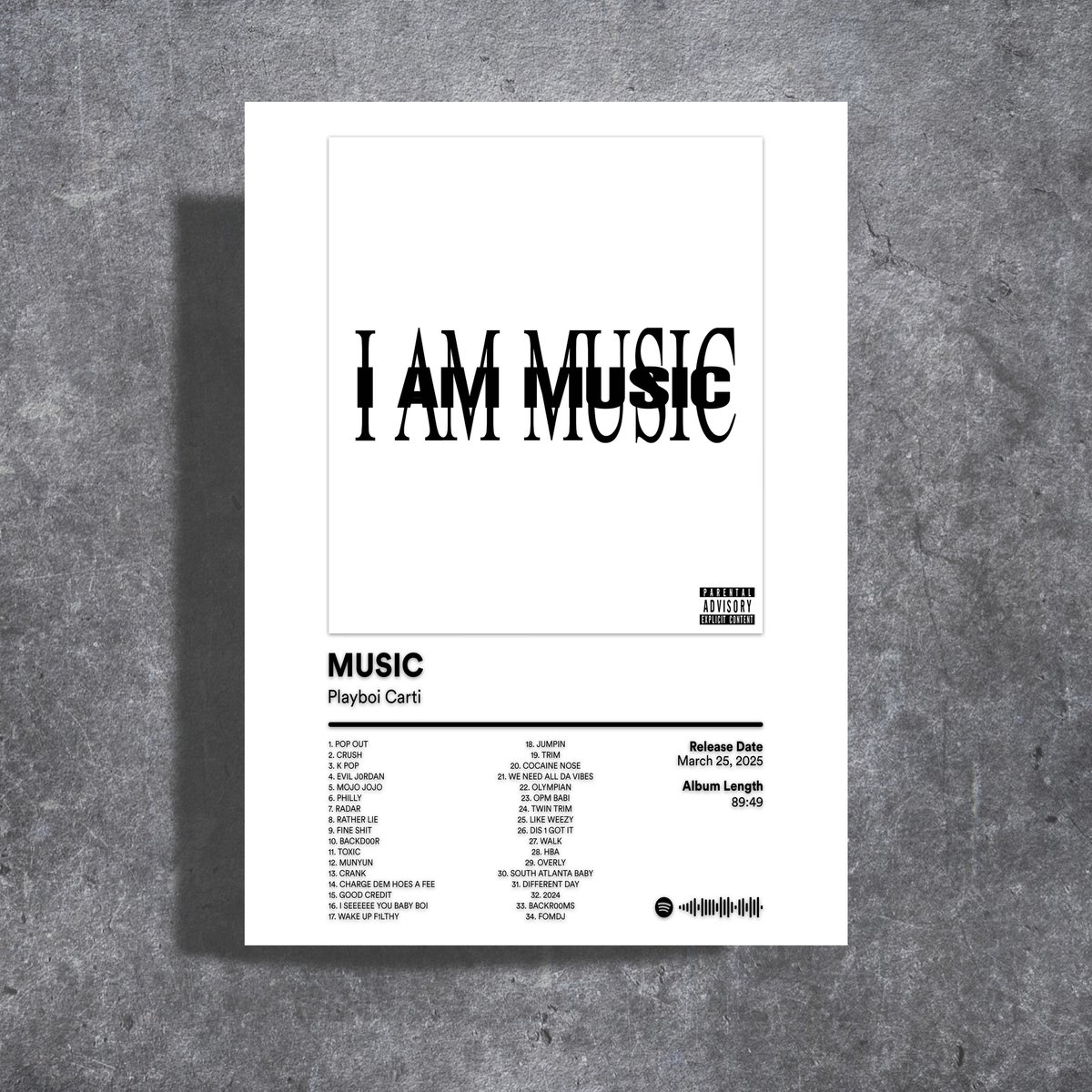 Playboi Carti - MUSIC - album cover - metalen poster - 30x40cm