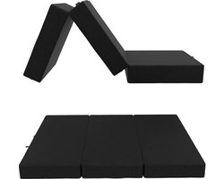POKAR Opvouwbaar Matras 3-Delig Opvouwbaar Campingmatras Campingbed Opvouwbaar Bed Gastenbed Vloermatras Slaapmatras 80 x 195 x 15 cm, Zwart