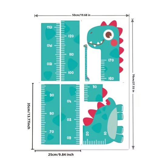 Dinosaurus groeimeter muurstickers – Hoogtemeter tot 180 cm – Regenboog & dino thema – Zelfklevend & verwijderbaar – Educatieve wanddecoratie voor kinderkamers – PVC sticker unisex — afbeelding 4