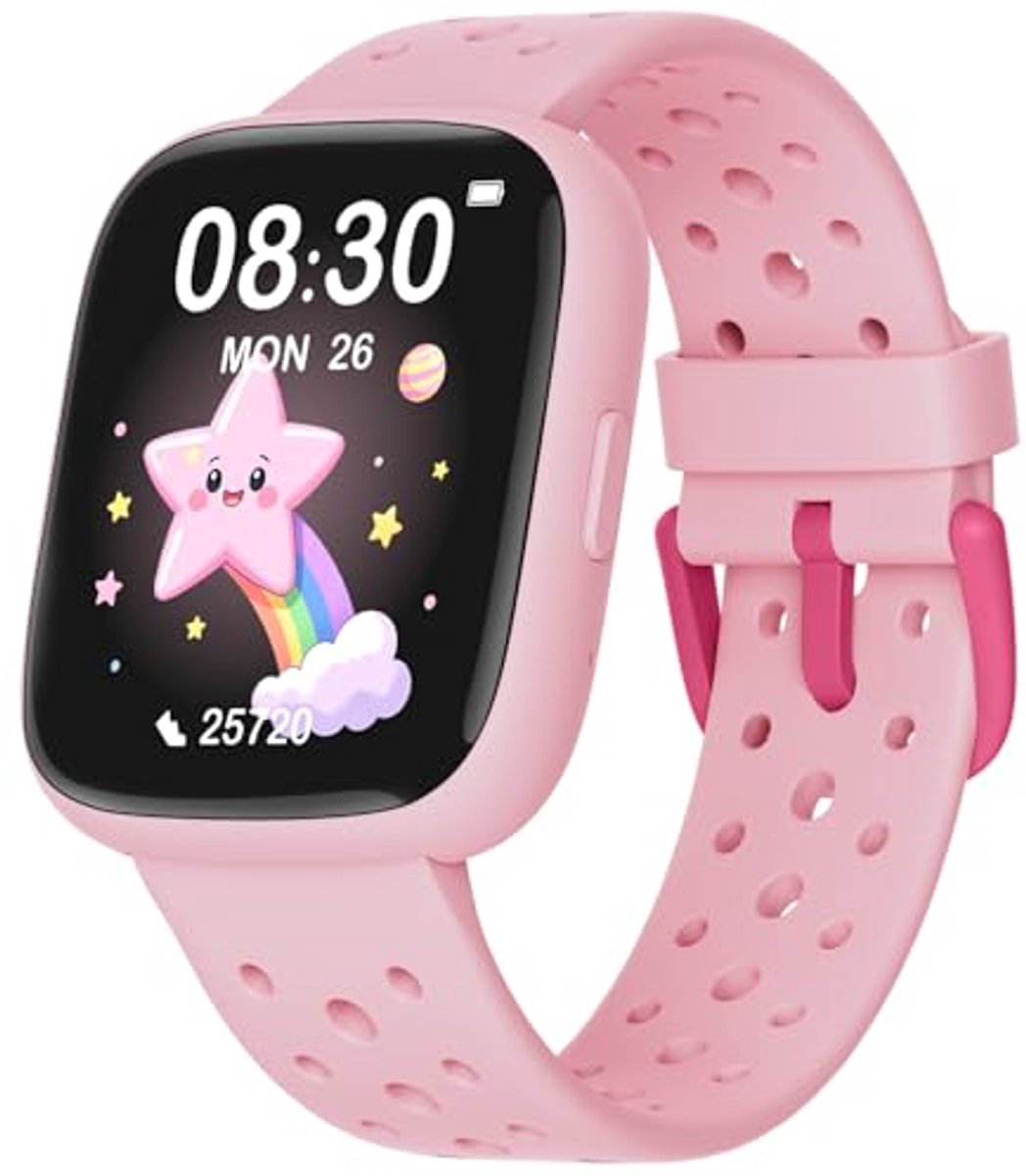 TICTIKY Smartwatch voor kinderen, geen telefoon, geen app nodig, 4,6 cm fitness tracker horloge met stappenteller, stappenteller, hartslag/slaapmonitor, IP68 waterdicht, puzzelspellen voor meisjes en