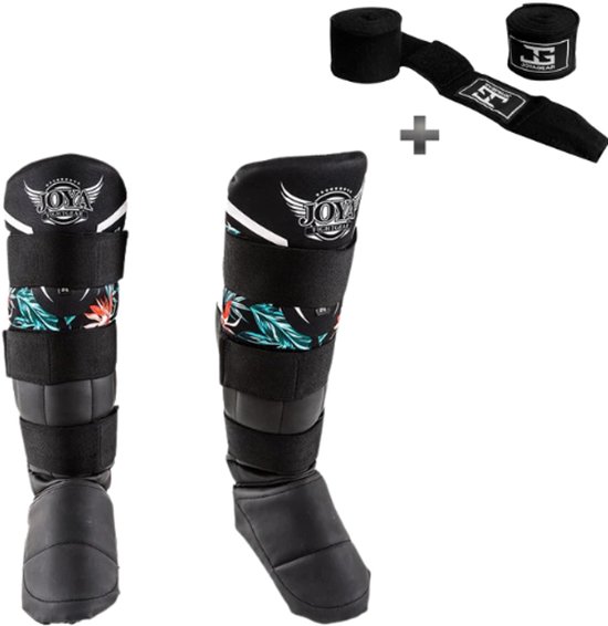 Protèges-tibias Tropical Joyagear pour femmes – Kickboxing/Muay Thai/MMA – Taille S – Coupe ergonomique, rembourrage absorbant les chocs – Bandage inclus
