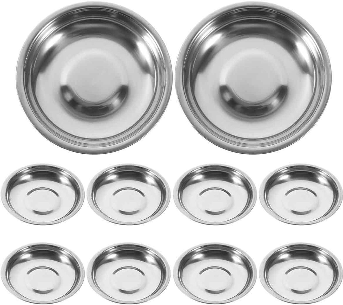 longziming -10-delige RVS Snack- en Saucenschalen – Mini Dipschaaltjes voor Saus, Sushi, Kruiden en Voorgerechten – Ronde, Duurzame Tapas- en Vorspeisenbordjes