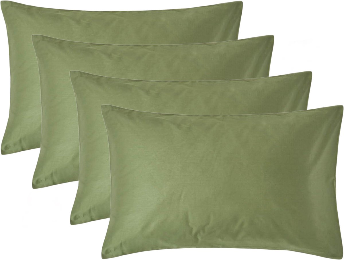 Homescapes Biologisch Kussensloop 50x75 cm – Set van 4 – Mosgroen – 100% Egyptisch Katoen Satijn – Draaddichtheid 400