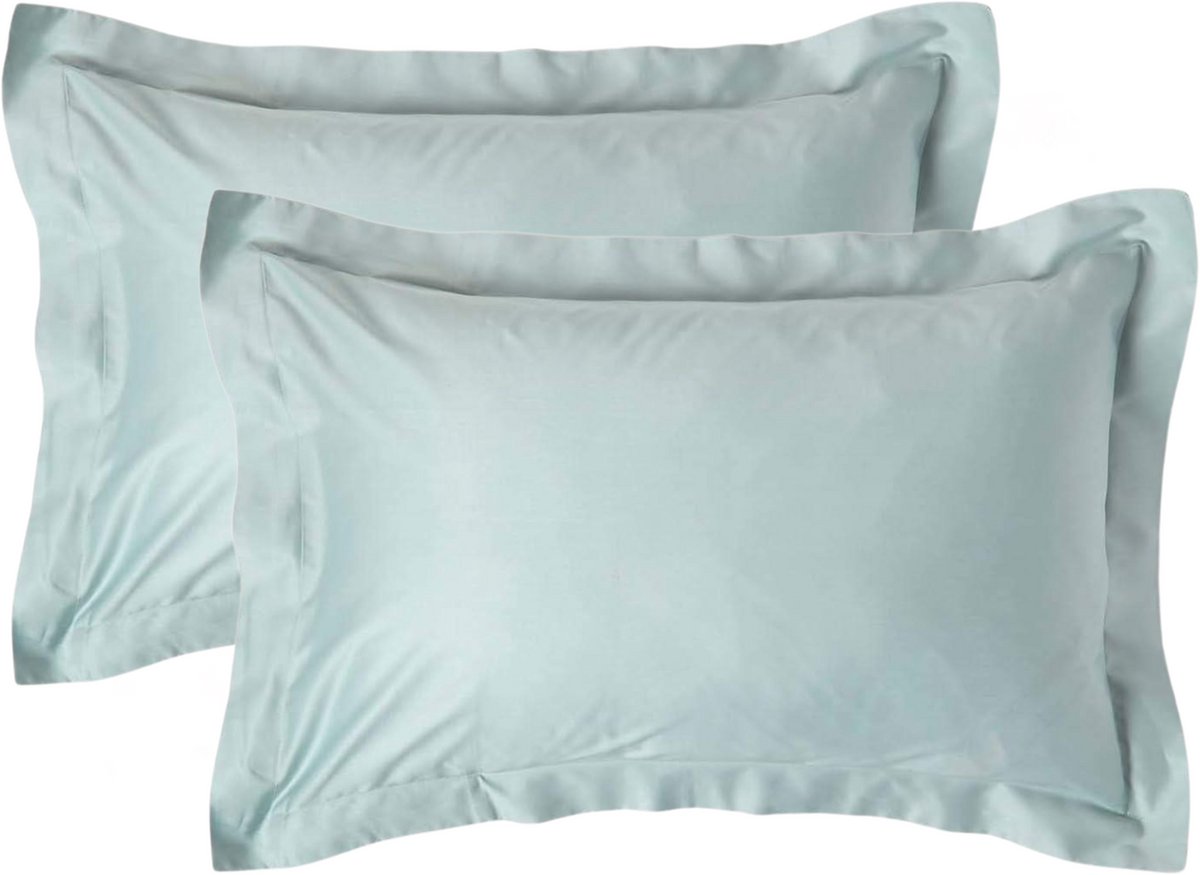 Homescapes Biologisch Kussensloop 50x75 cm met Sierrand – Set van 2 – Eendenei Blauw – 100% Egyptisch Katoen Satijn – Draaddichtheid 400