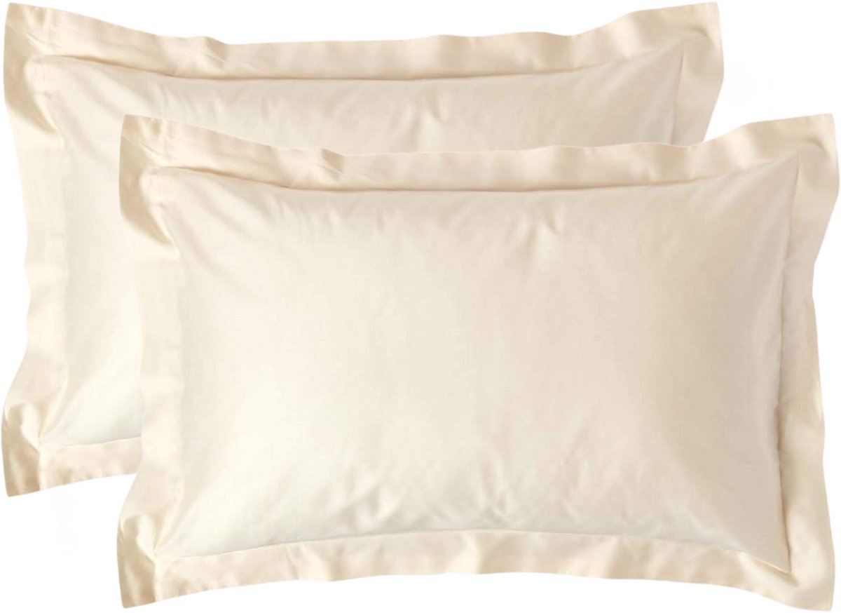 Homescapes Biologisch Kussensloop 50x75 cm met Sierrand – Set van 2 – Crème – 100% Egyptisch Katoen Satijn – Draaddichtheid 400