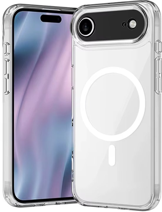 VOWLUX Compatible MagSafe Hoesje voor iPhone 17 Air Transparant – Inclusief Zwarte Wallet Pasjeshouder – 24 Magneten – Kunstleer – 3 Kaarten – Shockproof Case