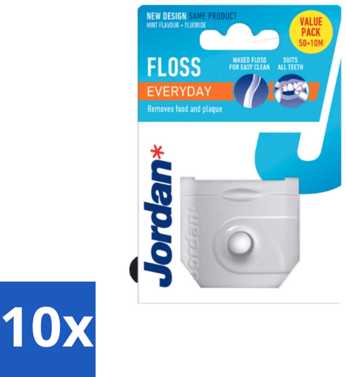 10 x Jordan Floss Everyday 50 meter - Floss - Tandfloss - Mondhygiëne - Tanden Reinigen - Floss Routine