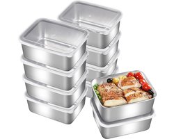 10-Delig RVS Vershoudbakjes met Deksel - Koelkast Opbergdoos voor Voedsel - Geschikt voor Picknick, Buiten en Meal Prep - Luchtdichte Bewaarbakjes