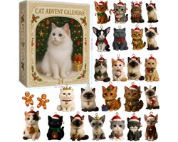 Kerst Adventskalender - 2025 Adventskalender voor kattenliefhebbers - 24-daagse aftelkalender voor Kerstmis - Wordt geleverd met 24 schattige kerstkattenbedels van acryl - Kerstboom 2D-ornamenten van acryl - Woondecoratie met dierenthema