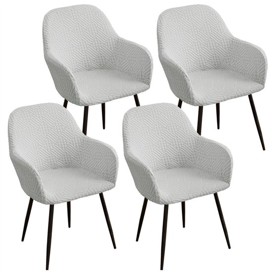 Lot de 4 housses de chaise extensibles, amovibles, lavables avec dossier incurvé, décoratives et modernes pour coiffeuses, salles à manger, bureaux et hôtels, gris argenté