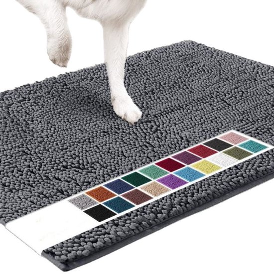 Superabsorberende microvezel hondendeurmat, Geschikt voor modderpoten, antislip wasbaar huisdierenkleed, snel drogende chenille entreemat, machinewasbare binnen- en buitenmat, donkergrijs