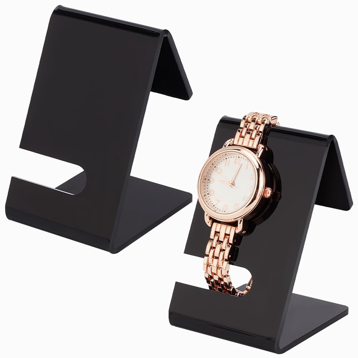 2pcs Acrylic Watch Display Stands, Black Watch Holder Single Watch Display Holder Jewelry Watch Rack Showcase for Watch Bracelet Display, Home Decor Retail Use, 6x4.5x7cm