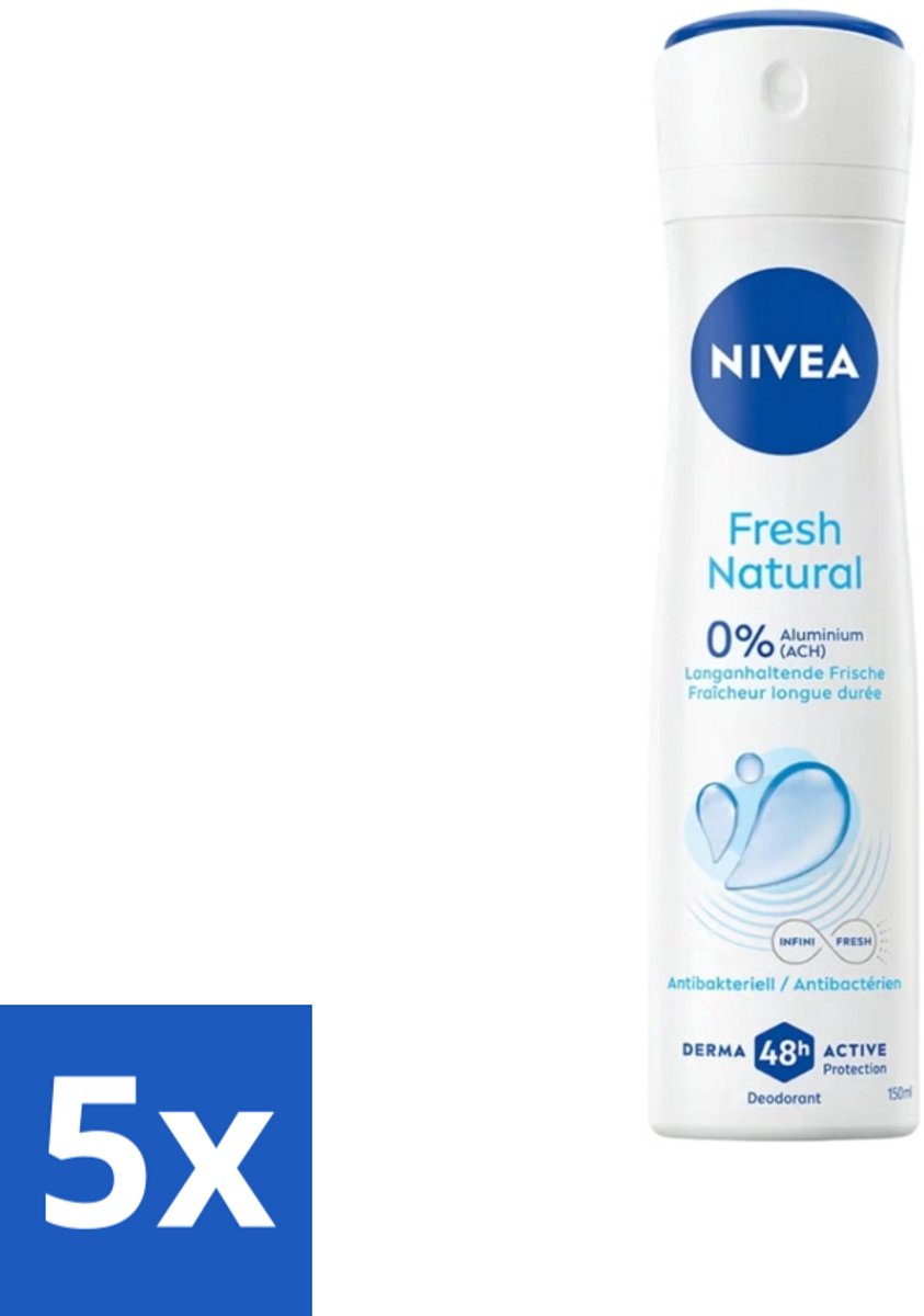 5 x Nivea - Deodorant Spray - Fresh Natural - 48 Uur Lang Werkend - 150 ml - NIVEA Deodorant Spray - Anti-transpirant - 48 Uur Bescherming - Frisheid - Natuurlijke Geur