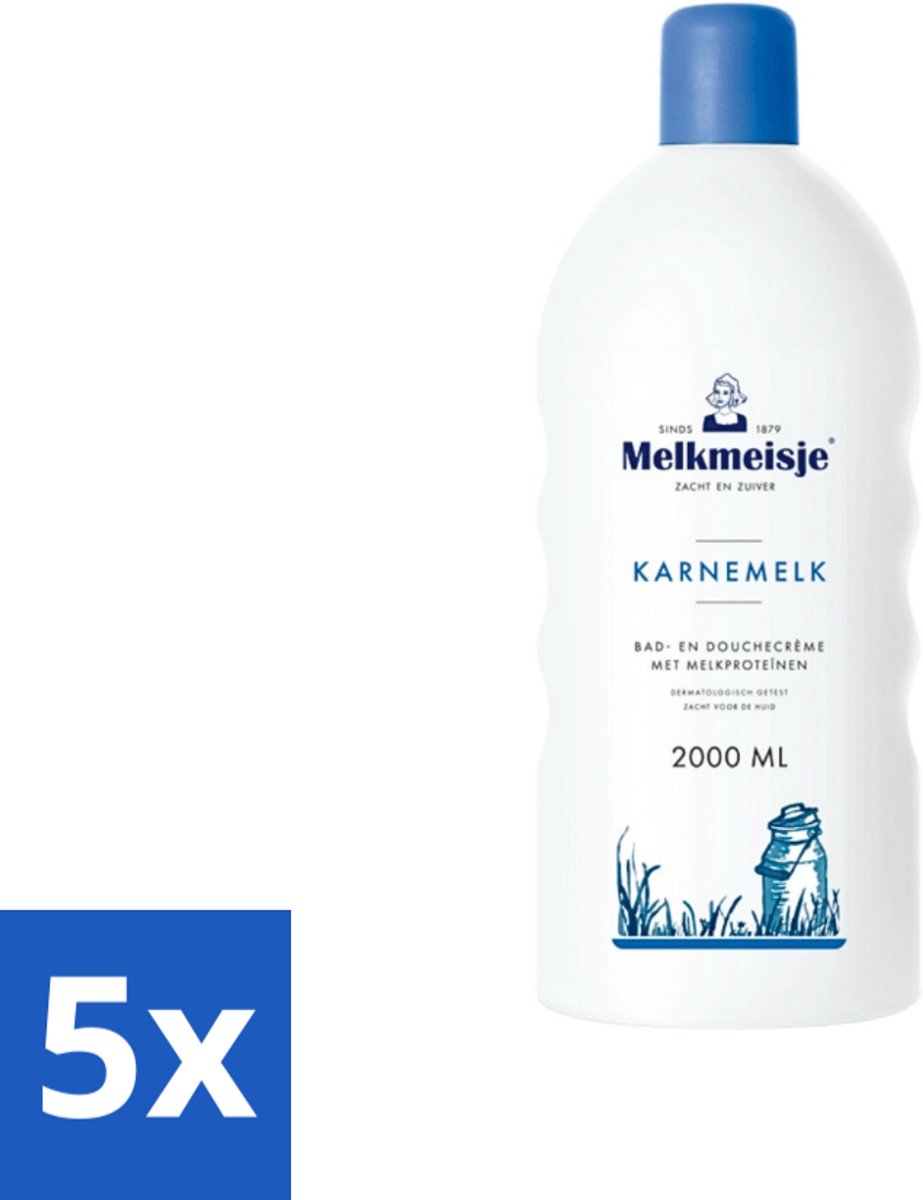 5 x Melkmeisje Bad en Douche Crème Karnemelk 2000 ml - Bad En Douche Crème - Badschuim - Doucheschuim - Karnemelk Badschuim - Voedend Badschuim