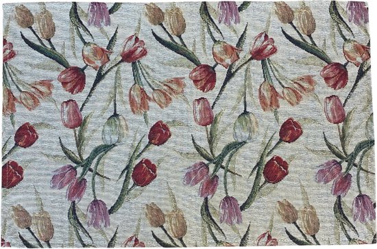 Set de table - tissu tapisserie de luxe - Tulipes - Tulipanes - Rouge - Jaune - Oranje - Chemin de table 35 x 50 cm