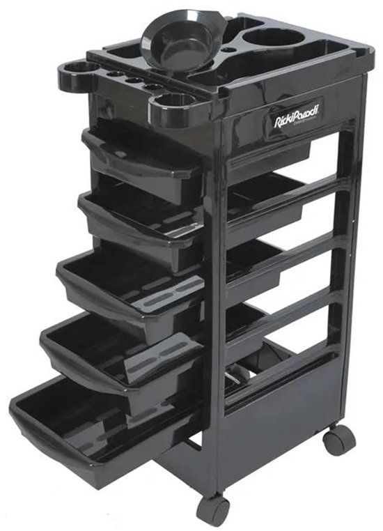RickiParodi Salon Trolley – Kapperskar – 5 Laden – Zwart – Met Wieltjes