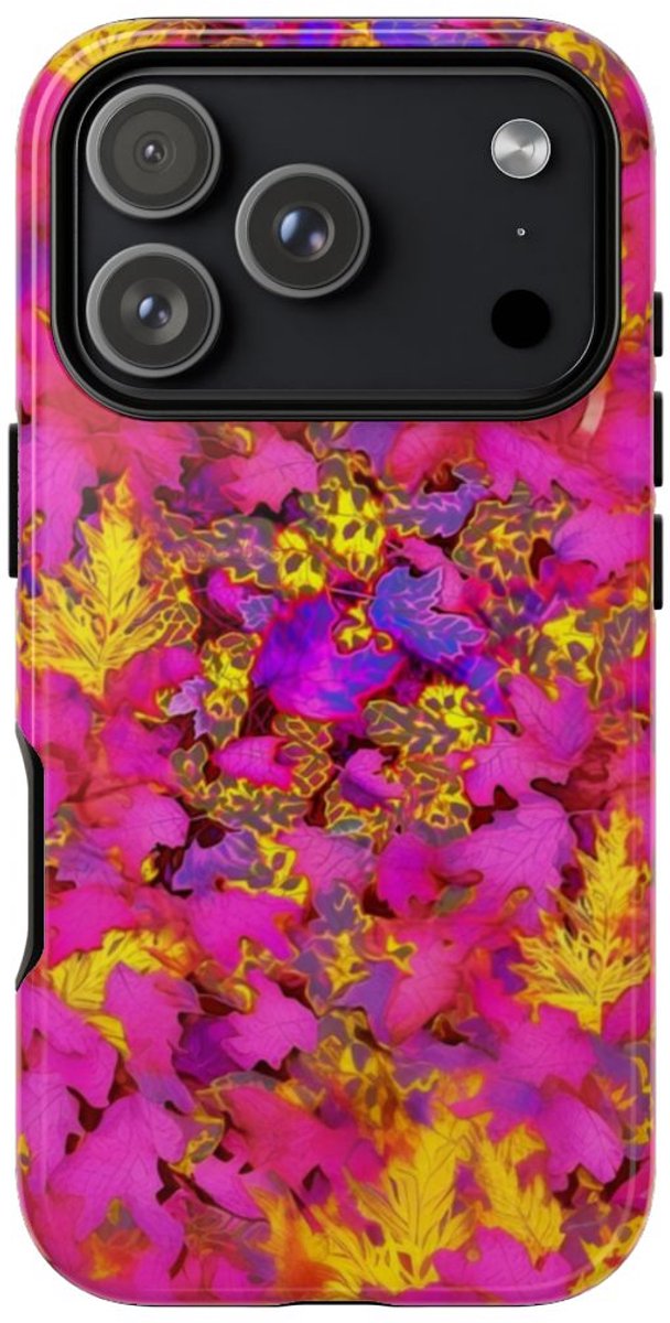 Levendig Roze-Geel Bladerenpatroon – Telefoonhoesje Geschikt voor iPhone 17 Pro