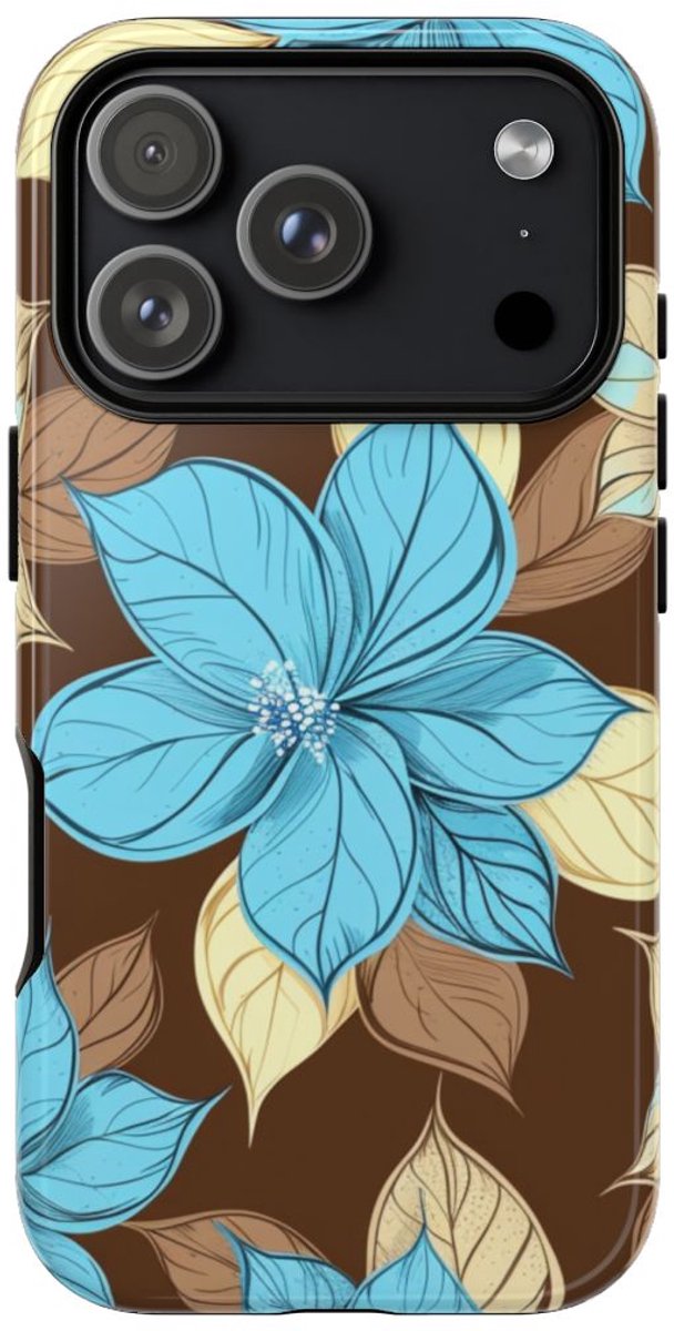 Turquoise en Beige Bloemenpatroon – Telefoonhoesje Geschikt voor iPhone 17 Pro