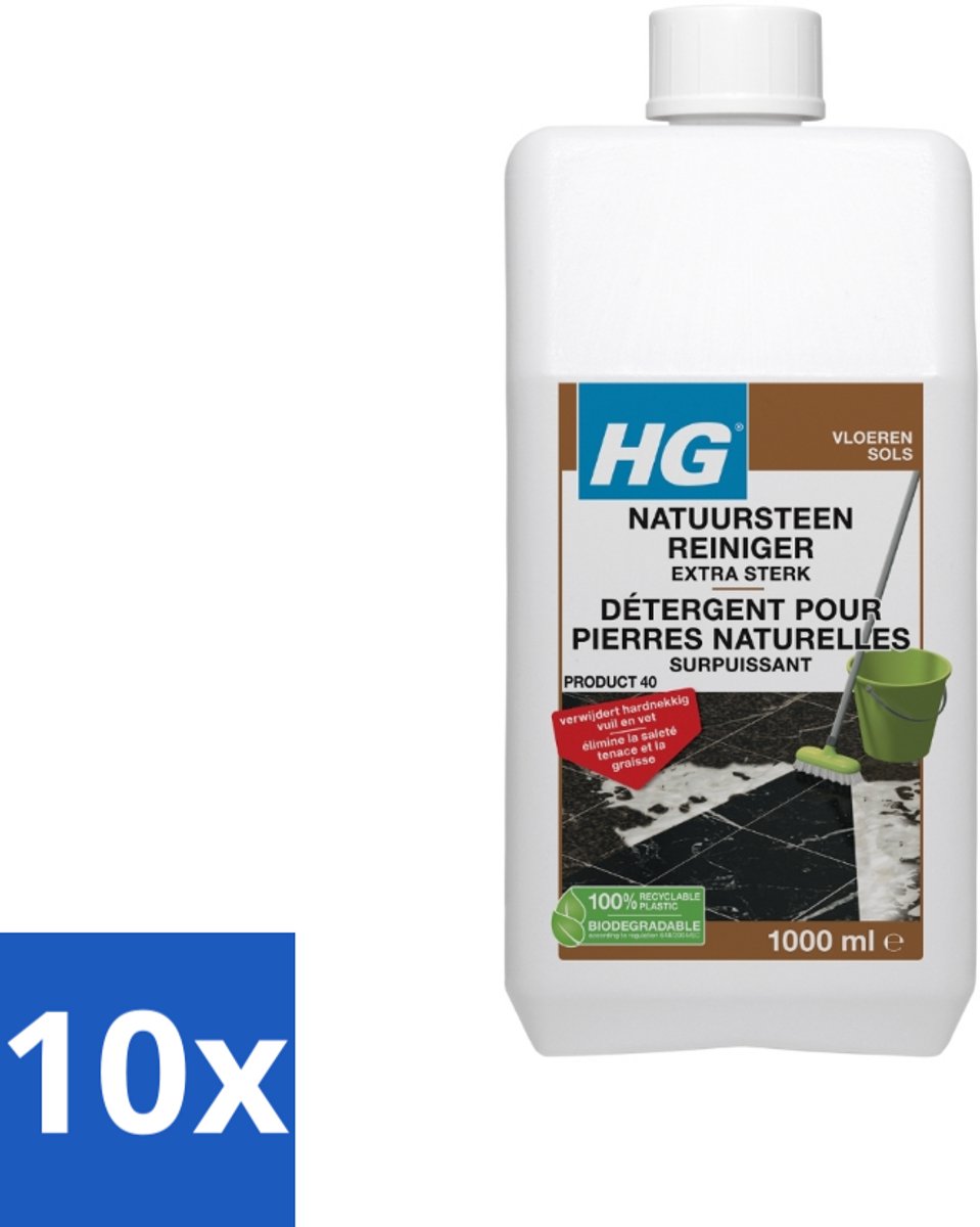 10 x HG Natuursteenkrachtreiniger Extra Sterk 1 liter - Natuursteen Reinigen - Vet Verwijderen - Natuursteen Reiniger - Marmer Reinigen - Travertin Reinigen