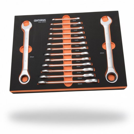 Ringratelsleutelset 15-delig 8–30 mm – In Softmodule | Compact & Overzichtelijk – Ideaal voor Gereedschapstrolley