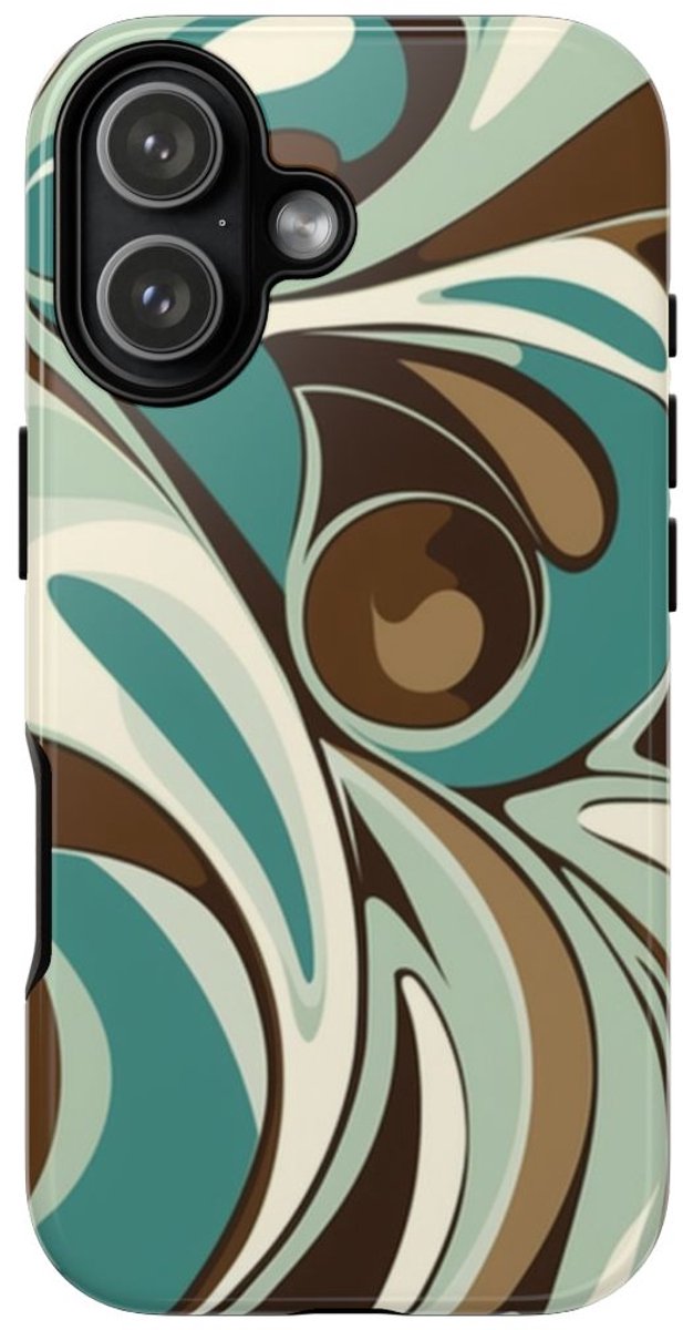 Abstracte Swirl in Teal en Bruin – Telefoonhoesje Geschikt voor iPhone 17