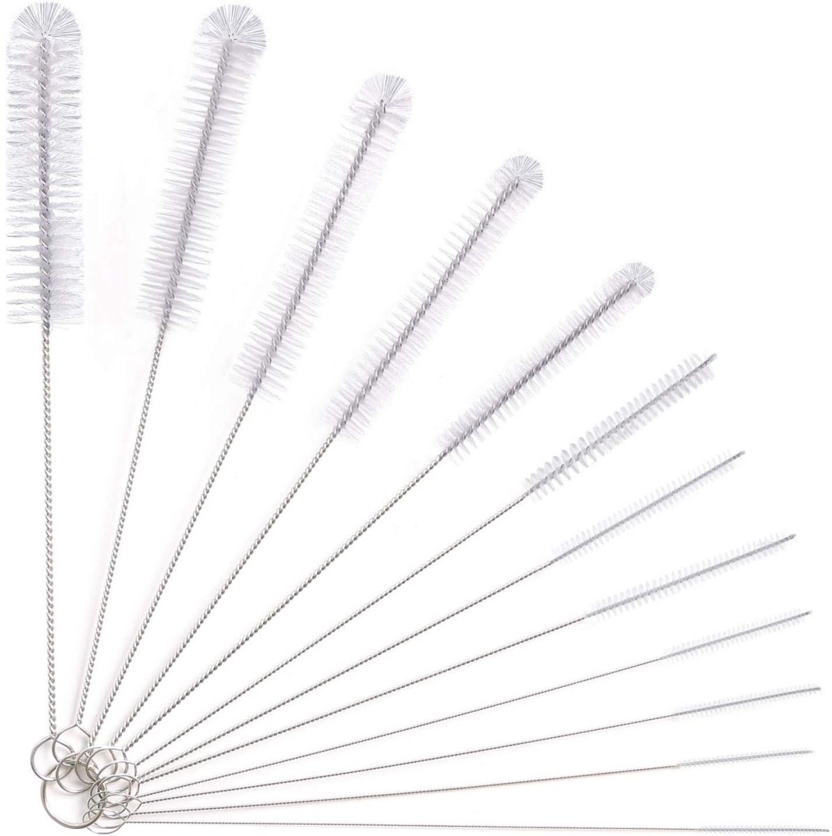 TOVBMUP Automatische koffiemachine kleine reinigingsborstel - 12-pack - Rietjesborstelset - Babyflesreinigingsborstel - Melkslangborstel - Theepotsproeier nylon slangborstelset - Dunne flessenborstel - Wit